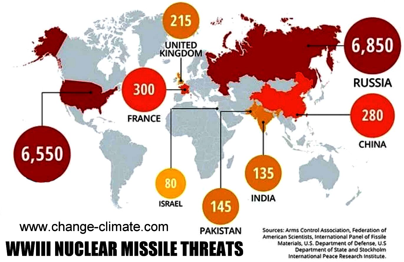 World map showing nuclear missiles per country