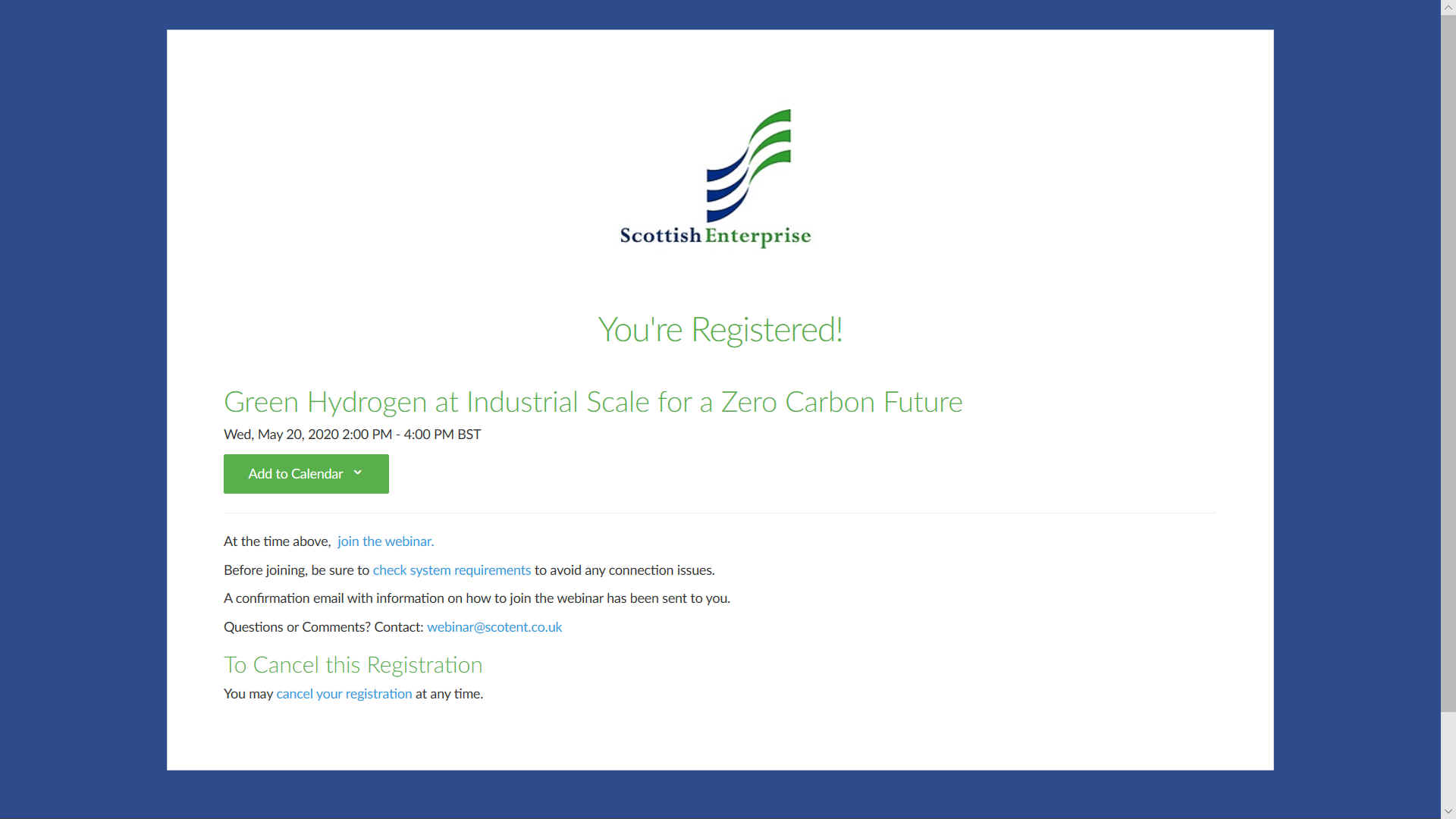 Scottish Enterprise Gren Hydrogen for a Zero Carbon Future - Webinar