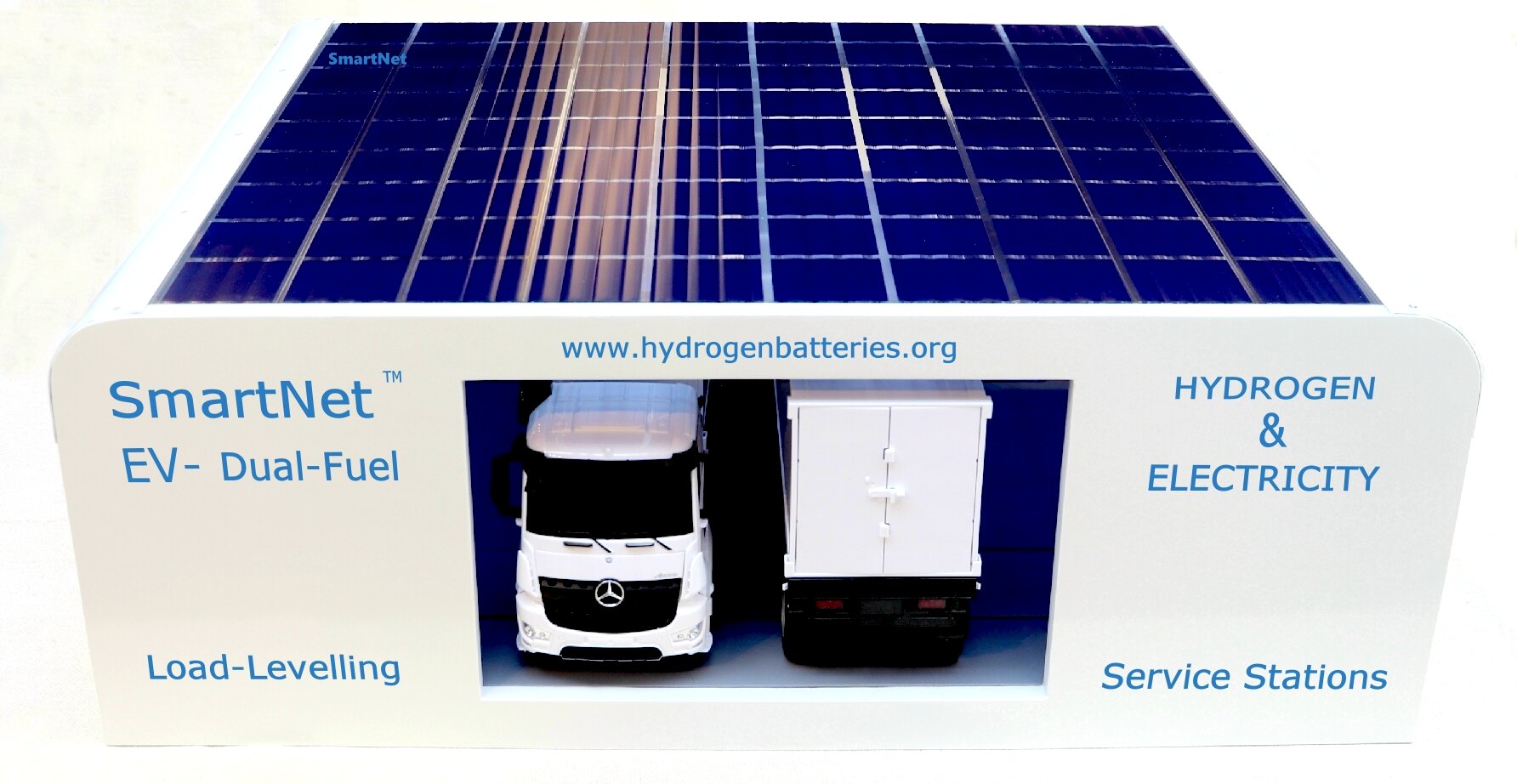 1:20 scale model of a Smarter EV service station for electricity and hydrogen
