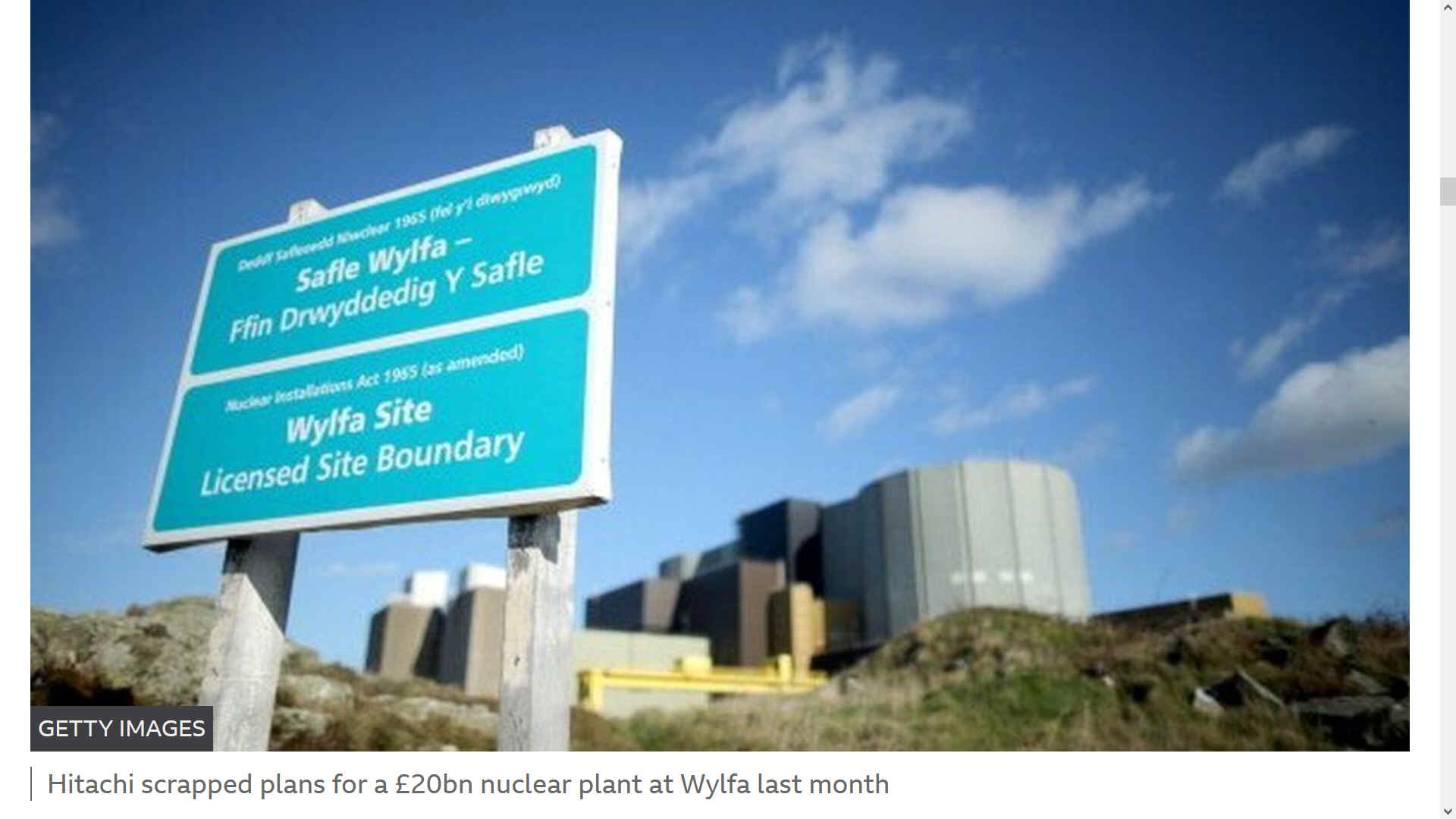 Hitachi scrapped plans for a 20billion pound nuclear site at Wylfa, Wales, in 2020