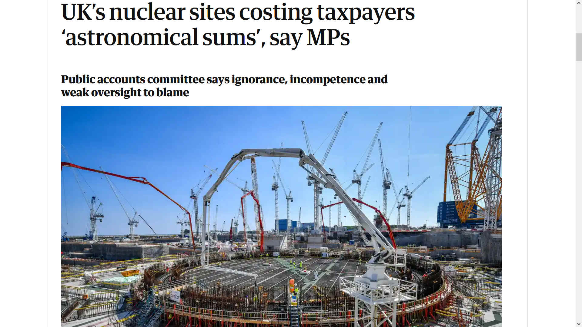 The Guardian 2020, cost of nuclear radiation billions of pounds to taxpayer